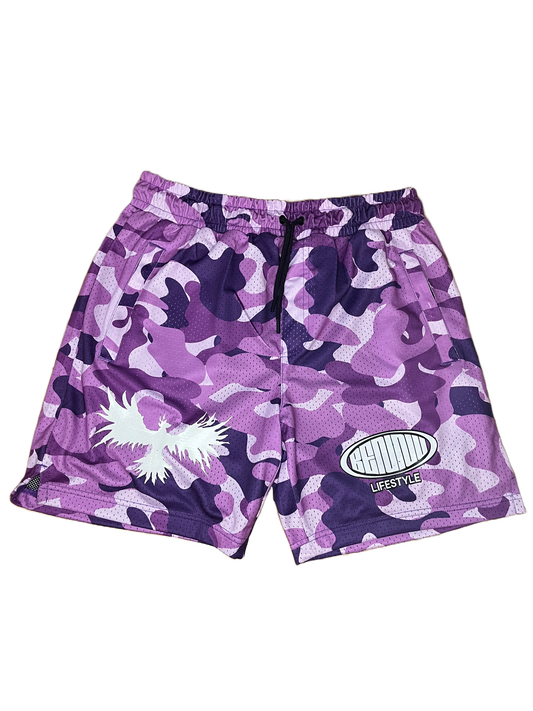 Purple Camo Mesh Shorts